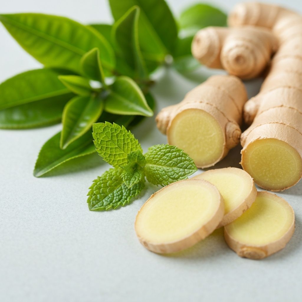 Grüne Teeblätter und Pflanzenextrakte